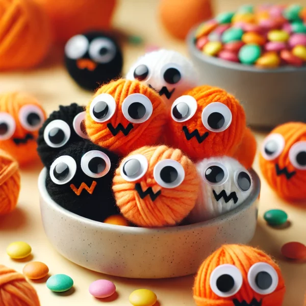 Pompons mignons avec une touche d’horreur pour Halloween
